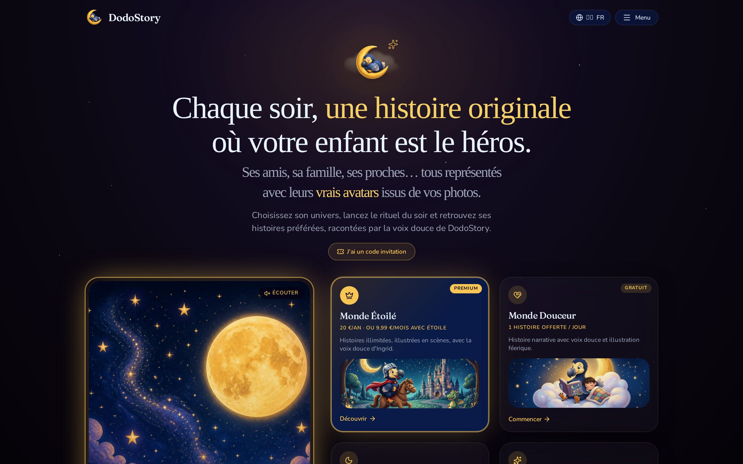 Page d'accueil de DodoStories en production
