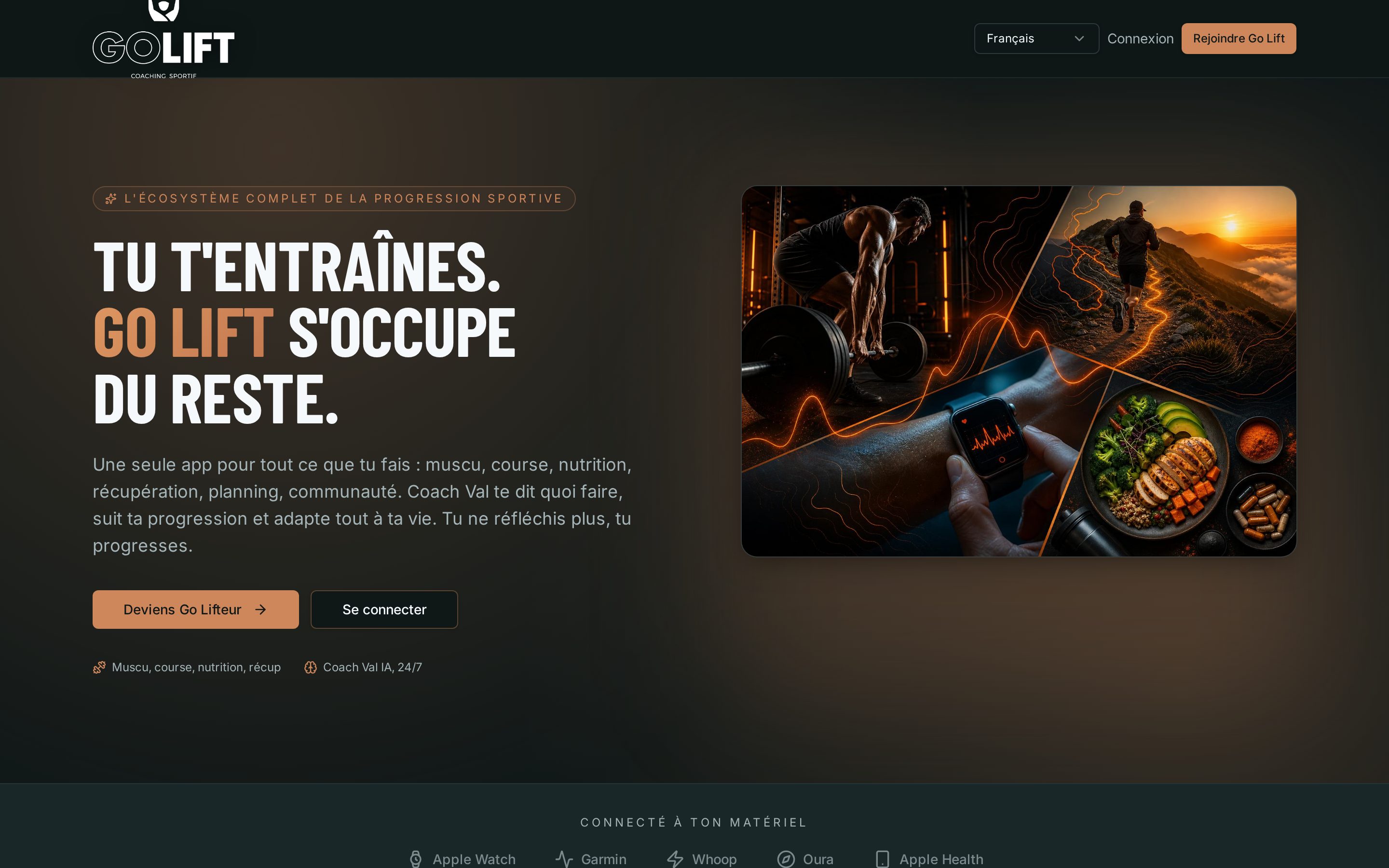 Page d'accueil de Go Lift en production