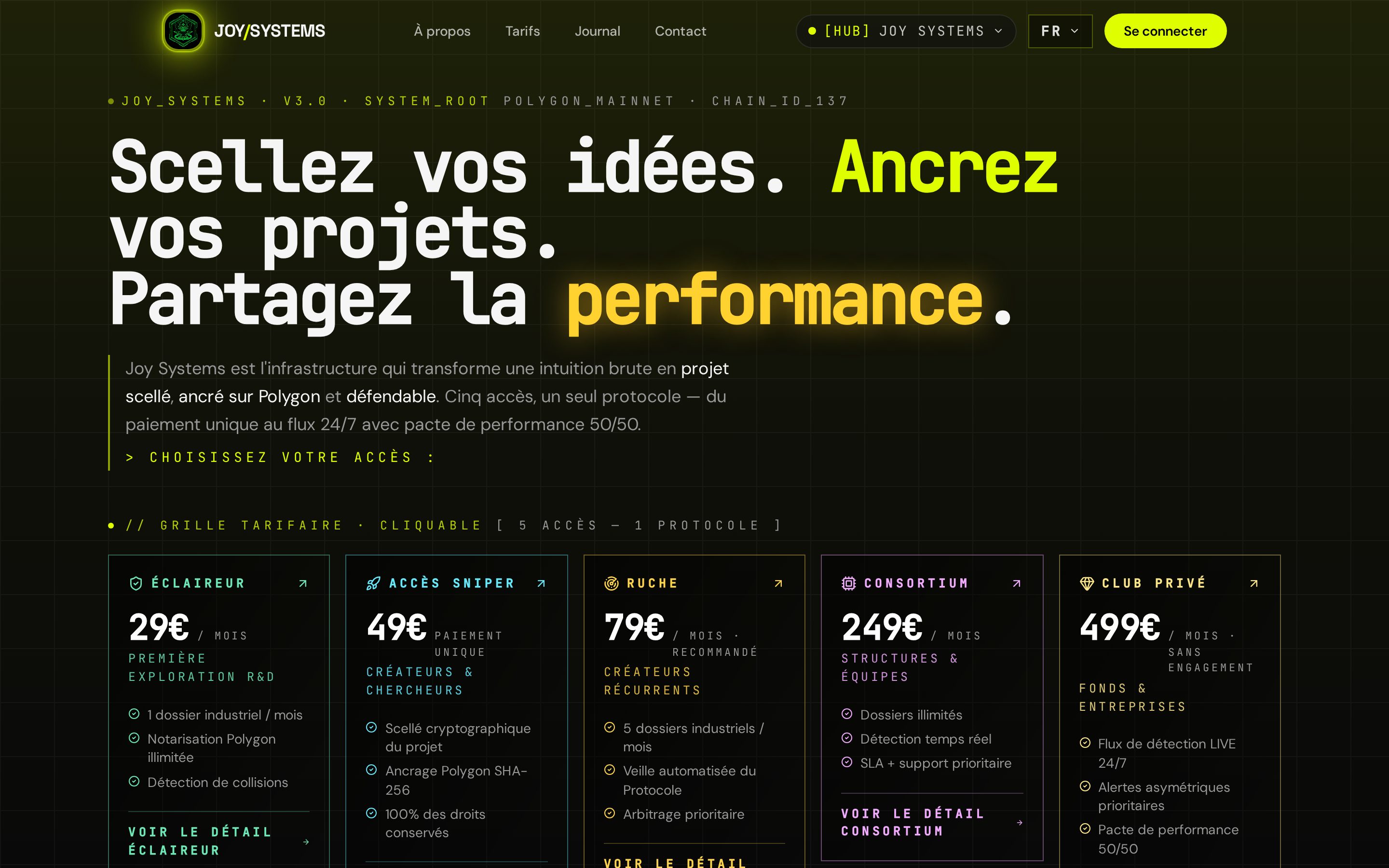 Page d'accueil de Joy Systems en production