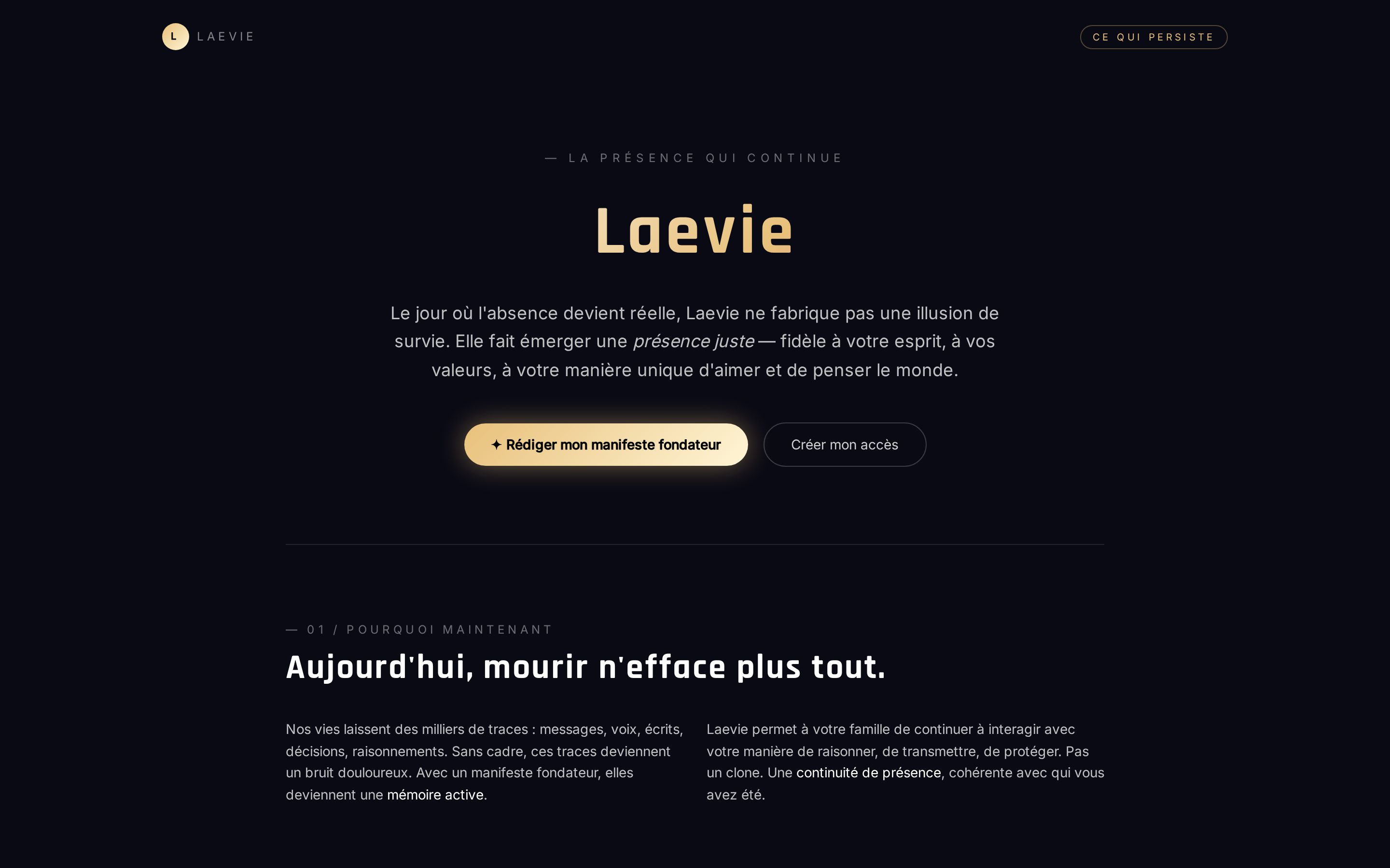 Page d'accueil de Laevie en production