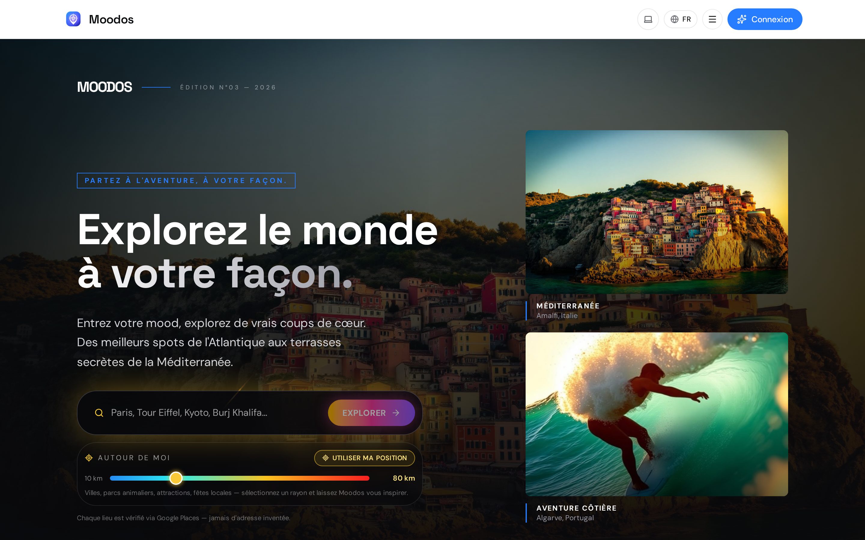 Page d'accueil de Moodos en production